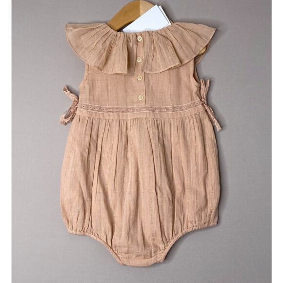 NWT Louis Louise Dusty Pink Lurex Stripe Enchantée Bubble Romper Girls 2 Yrs - Picture 3 of 4